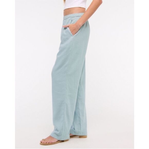 Abercrombie & Fitch Straight Linen-Blend Pull-On Pant in Light Blue XXS - Picture 3 of 7